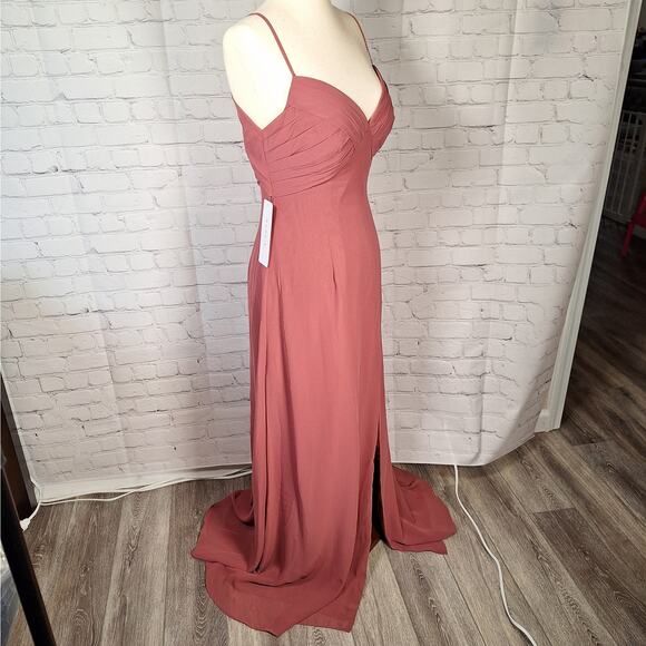 NWT $99 Azazie Hailey Dress, Size 4, Desert Rose Pink, Floor Length Sleeveless - Picture 5 of 11